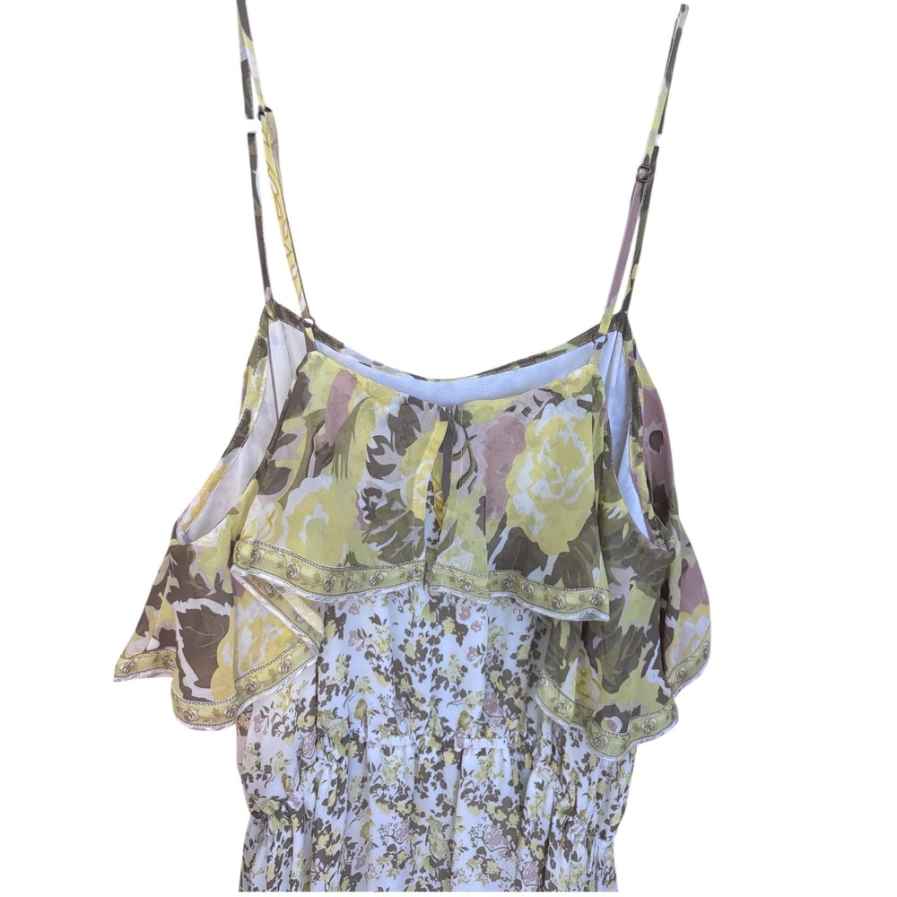 Joie Silk Mixed Floral Print Tiered Maxi Dress Yellow Green Brown Size Med - Picture 8 of 12